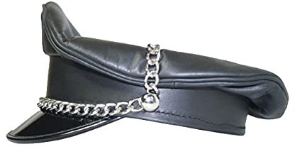 sn Biker Army Fetish Peak Muir Fat Chain Cap Leder Schwarz, Schwarz , 54