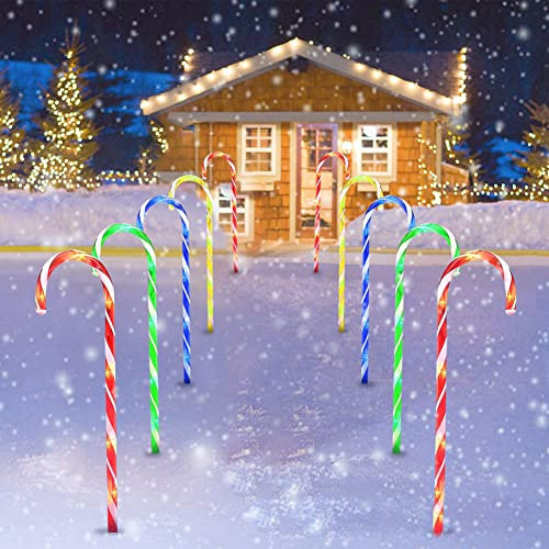 BYNYXI Zuckerstangen Beleuchtet außen, 4er Set LED Beleuchtung Zuckerstangenstäbe mit Erdspieß Lichterkette Batteriebetrieben/Solarbetrieben Weihnachten Außenbeleuchtung Lichterkette für Garten Party