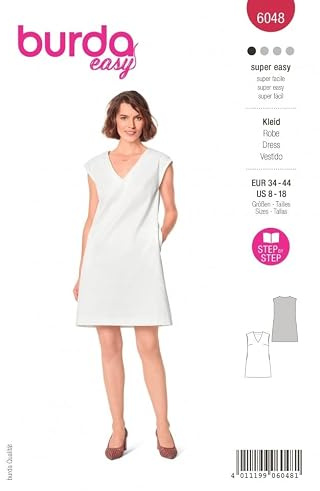 burdastyle Elegantes Midikleid mit Nahttaschen #6048, Weiß, 34-44