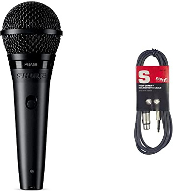 Shure PGA58-XLR-E Gesangs-Mikrofon Uebertragungsart (Details):Kabelgebunden & Stagg 18239 Standard-Mikrofonkabel (6 m, 3-polig, Klinkenstecker-auf-Buchse XLR) schwarz
