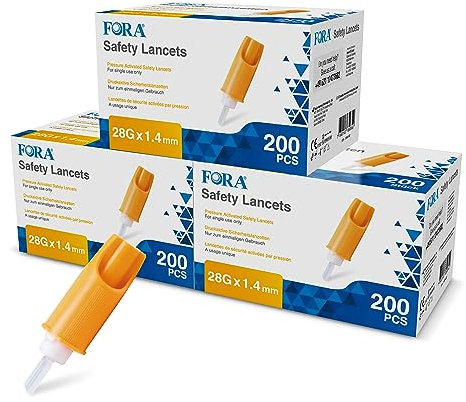 FORA Lancetas para extracción de sangre, 28G, 1,4 mm, glucosa, 600 unidades, se pueden utilizar sin dispositivo de punción