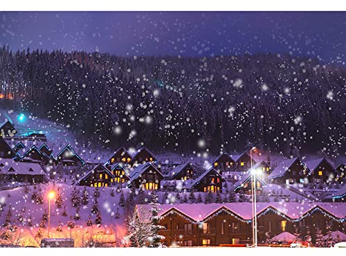 Aoihrraan 3,5x2,5m Märchenstadt Hintergrund Weihnachtsdorf Wald Schneit Leuchtende Straße Lampe Winterwunderland Fotografie Hintergrund Kinder Familienfest Party Videoaufnahmen Fotostudio Requisiten