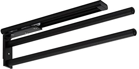 SOTECH Aluminium Handtuchhalter TED 2-armig schwarz matt (325-487 mm, ausziehbar, drehbar) Teleskop-Wandhandtuchhalter für Bad oder Küche