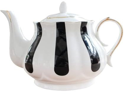 AILIFE Théière vintage britannique en porcelaine anglaise avec bord doré et tasse à café et soucoupe Motif à pois noirs