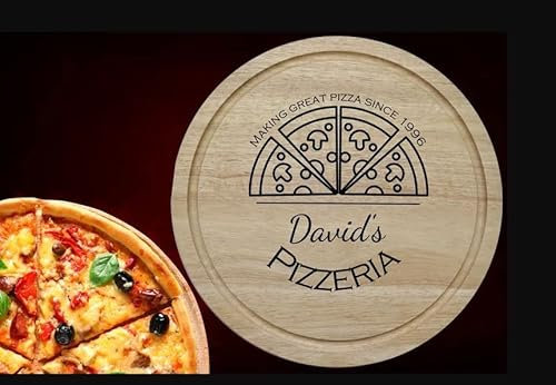 Personalised Wooden Pizza Board – Engraved Round Beech Serving Board with Custom Pizzeria Name