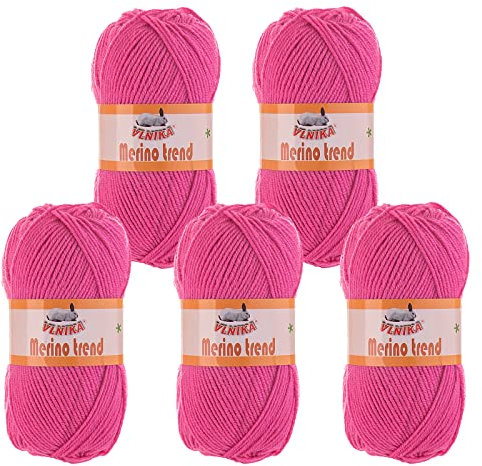 5 x 100g Strickgarn Merino trend 49% Merino-Wolle Strickwolle Wintergarn Handstrickgarn, Farbe:105 pink