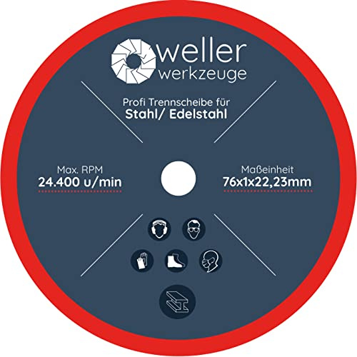WELLERWERKZEUGE Disco de corte Ø76 x 10 mm para metal y acero inoxidable, accesorios para mini amoladora angular como Bosch GWS 12,8 V 12 V