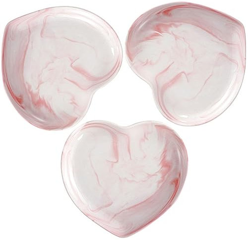 NGDECOR 3 Herzförmige Porzellanschalen Glasurtiefe Herzteller Niedliche Große Dessertteller für Salat/Obst/Pasta/Abendessen,Pink-7 inch