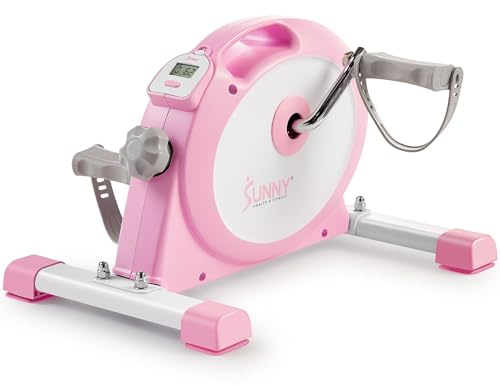 Sunny Health & Fitness (Pink) Under Desk Smart Mini Pedal Exerciser, Dual Function Exercise Cycle Bike with Low Profile Design - P2330
