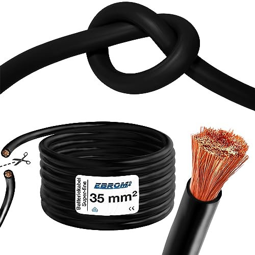 EBROM Batteriekabel 35 mm² schwarz feines Kupfer höchst flexibel extrem biegsam, weich PVC, Vollkupfer feinstdrähtig OFC 99,9% Meterware in einer Länge 35mm2 35mm2 für Wechselrichter, Laderegler uvm.