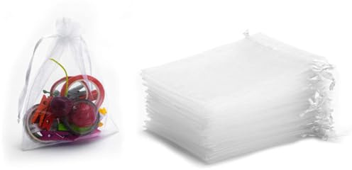 50-pack Organzapåsar 7x9 cm Små presentpåsar med dragsko, genomskinliga smyckespåsar, tygpåsar