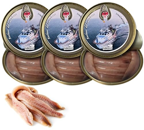 Los Picones Gourmet® Anchoas de Santoña en Aceite de Oliva I Pack 3 Latas 100gr./10 filetes (300gr./30 filetes) I Salazones y Conservas Gourmet I Anchoas del Cantábrico Gourmet 000.