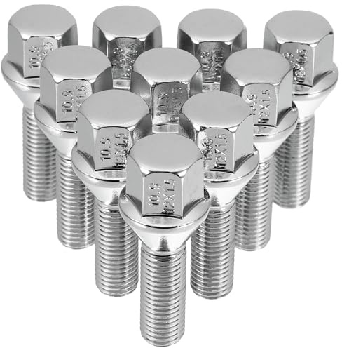 QUARKZMAN Radschrauben 10 Stück M12 X 1,5 30mm Kegel Chrom | Verzinkter Stahl, Silberton, Sechskantkopf, Kegelbund, Empfangsgewinde 13mm, Für Leichtmetallräder Und Stahlfelgen