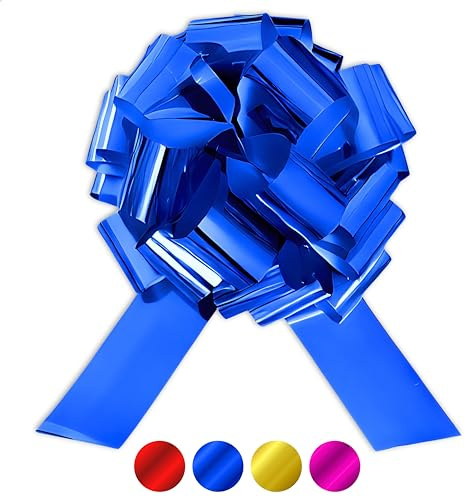 Üka XXL Geschenkschleife. Durchmesser 40 cm. Riesige Geschenkschleife für Autos, Fahrräder und Haushaltsgeräte. Selbstmontage und wiederverwendbares Design. Große Geschenkschleife in Metallic-Blau.