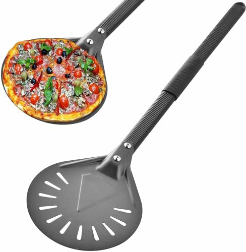 Pizza Turning Peel-8 inch Pizza Turner Spinner, Perforated Aluminum Pizza Peel,Pizza Oven Accessories，Long Handle