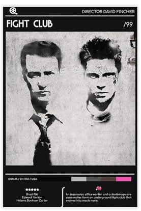 Fight Club Filmposter 1 Leinwand-Poster, Wandkunst, Dekor, Bild, Gemälde für Wohnzimmer, Schlafzimmer, Dekoration, ungerahmt, 30 x 45 cm