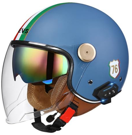 Casque Moto Jet Bluetooth Casque Scooter Ouvert Casques Motocross avec HD Visière ECE Homologué Casques Moto avec Microphone Intégré pour Hommes Adultes Femmes 20,L