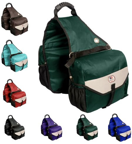 Majestic Ally Satteltasche für Pferde, Nylon, isoliert, auslaufsicher, reflektierend, gepolstert, mit Taschen und Wasserflaschentrager, strapazierfähige Reitsatteltasche (Jägergrün)