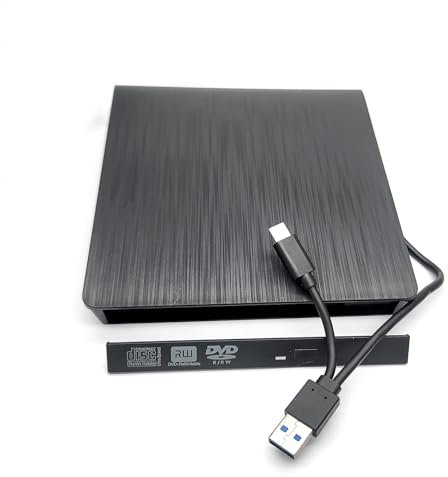 USB 3.0 & Type-C 2-in-1 External BD/DVD/CD Burner & Player Housing Case Enclosure Kit ODD Caddy, for HP Dell Lenovo Acer Asus Sony Laptops Internal 12.7mm Slim Tray SATA Optical Drive Black
