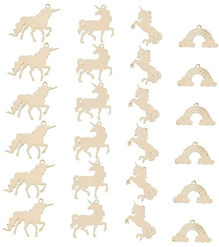 DIYEAH Einhorn-bastelrohlinge Holzrohlinge zum Bemalen Regenbogenförmige Holzscheiben Diy-holzornamente Unfertige Einhorn-holzrohlinge zum Malen | 1 Satz, Regenbogen Form und Einfarbige Oberfläche, Holz, für Hochzeitsornamente, Heimwerkerprojekte