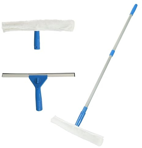 Q&H - 4PCS Window Cleaning Kit - Telescopic Extendable Long Handle Wiper - Glass Cleaning Kit - Silicone Squeegee & Microfiber Scrubber - Indoor & Outdoor Useable - 60cm x 26cm x 5cm