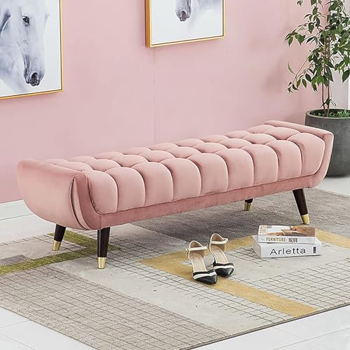 Luxuriöser Fußhocker mit gepolstertem Sitz, akzentuiertes Ende der Bettbank für Schlafzimmer, Wohnzimmer, Ottomane, samtgepolsterte getuftete Eingangsbank (Farbe: Rosa, Größe: 100 x 45 x 45 cm)