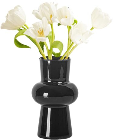 Liemuao - Vaso in vetro trasparente da 20 cm, vaso decorativo moderno per centrotavola, vaso in vetro per piante idroponici e fiori, decorazione per la casa, tavolo, ornamento e matrimonio (nero)