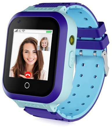 OKYUK Smartwatch für Kinder, 4G, mit GPS und Telefon, Armbanduhr für Kinder, mit Anruf, Nachrichten, Schulmodus, SOS-Funktion, Kamera und Schrittzähler (T5, Blau)