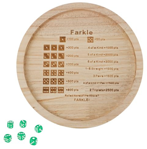 Farkle Tärningsbricka, Trätärningsbricka för Farkle Klassiskt Tärningsspel med 6 Tärningar 18,2cm Rund Tärningsbricka för Rullning för Familjefest Resor Spel Vuxna Barn