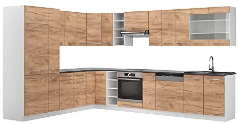 Vicco Eckküche Fame-Line, Goldkraft Eiche/Weiß, 257 x 60 cm, AP Anthrazit