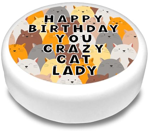 Cakeshop Round Personalised Edible Cake Topper For A Crazy Cat Lady | Personalise Custom Name | For Birthdays & Celebrations | Multiple Shapes & Sizes | Icing & Wafer Paper Options