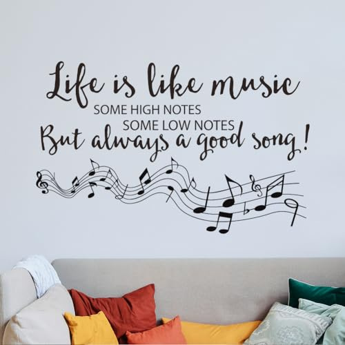 SUPERDANT Music Staff Wall Stickers Life is Like Music Wall Decals Musical Inspirational Peel and Stick Vinyl Art for Classroom Nursery Living Room Decoration