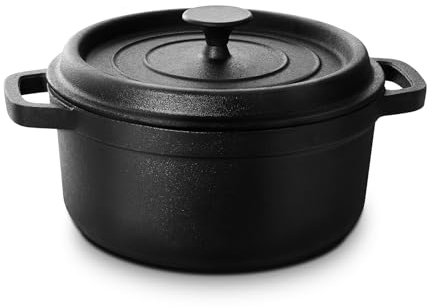 Warmiehomy Forno olandese in ghisa, 7 l, resistente, pre-stagionato, pentola da forno olandese con coperchio, pentola in ghisa antiaderente con due manici per interni ed esterni, 28 cm