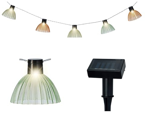 Lumineo LED Solar Lichterkette Lampenschirme gerillt 4,5m - Solarlichterkette für Garten Balkon - Solarkette Gartenbeleuchtung Partylichterkette - Beleuchtung Außen hängend Gartendeko - Warmweiß