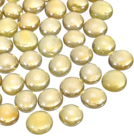sourcing map Glass Beads,100pcs Flat Glass Gemstone Light Yellow 1.1lbs (0.47-0.55) Glass Marbles Pebbles for Vase Fillers Aquarium Decor DIY Craft