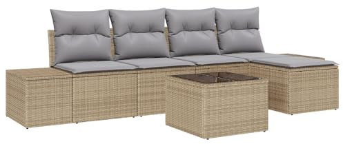 vidaXL Trädgårdsoffset 6 st Beige konstrotting