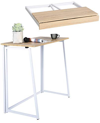 MEUBLE COSY Klapptische Laptoptisch Faltbar Schreibtisch Kleiner Klappbar PC-Tisch fürs Büro, Wohnzimmer, Homeoffice, Einfacher Aufbau, Eiche + Weiß