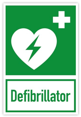 Aufkleber Hinweis Kombi Rettungszeichen „Defibrillator“ Sticker Piktogramm Symbol nach ISO 7010 (E010) | 20 x 30 cm Made in Germany