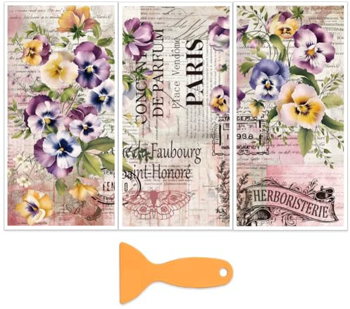OLYCRAFT 3 Stück/Set Stiefmütterchen Transferfolien Zum Aufreiben Für Möbel Und Bastelarbeiten 15x30cm Vintage Poesie Möbelaufkleber Transferaufkleber Zum Aufreiben Mit 1 Teiligem Schaber