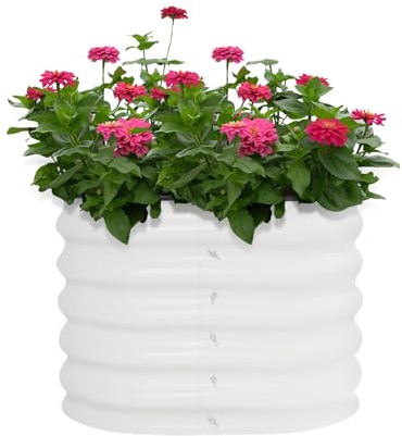 Rogowsen Lot de 2 pots de fleurs ronds blancs - 60 × 60 × 43 cm - Grands pots de fleurs pour l'extérieur - Convient pour la culture de légumes, d'herbes, de fleurs et de plantes