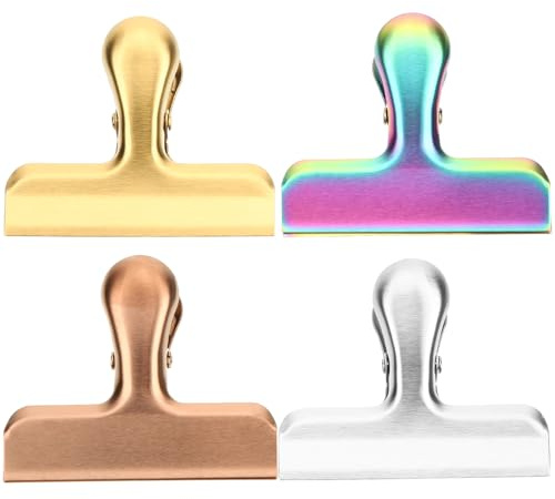 NIYANGLE 4 pièces Lot de Clips Réutilisables Acier Inoxydable pour Sacs Alimentaires Fermeture Hermétique pour Sachets de Chips Collations et Sandwichs Design et Robuste Usage Polyvalent