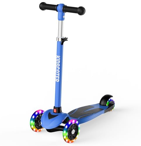 2-i-1 barnsparkcykel för barn mellan 3-12 år, 3 hjul, stöd för att styra sparkcykel med LED-lysande hjul, justerbart styr, hopfällbar och avtagbar för pojkar och flickor, blå
