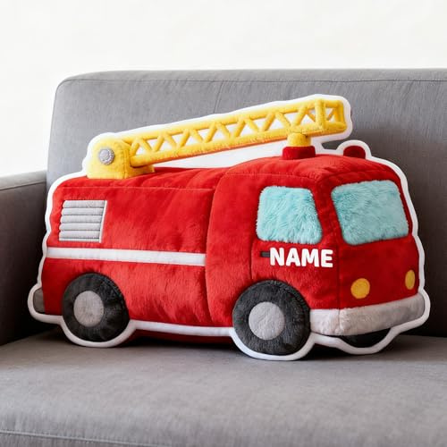 LCMAIT Individuelles Kissen in Form Eines Feuerwehrautos Personalisiertes Niedliches Kissen mit Namen Andenken Geburtstags Jungen und Mädchen(Feuerwehrauto)