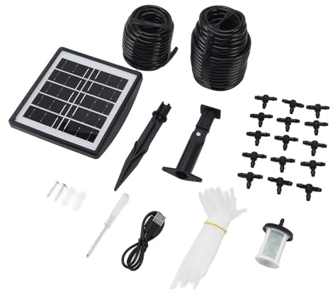 SIXRUN Kit D'irrigation Solaire Goutte à Goutte, Kit D'irrigation Solaire Durable pour Balcons, Patios, Batterie au Lithium