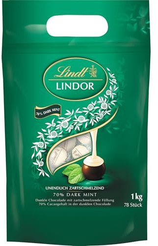 Lindt Schokolade | LINDOR Kugeln Dark Mint, 1kg Beutel, Großpackung | ca. 78 Kugeln, Dunkle Schokolade, zartschmelzend, Minze-Füllung, Genussmomente, zum Teilen & Verschenken, Vorrat