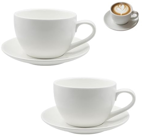 INNAL 2 Piezas Taza de Café Expreso de Porcelana 200 ml Juegos de Cafe con Platillo Tazas Porcelana Blanca para Espresso Juego de Tazas de Cafe para Restaurantes Pastelerías Bares