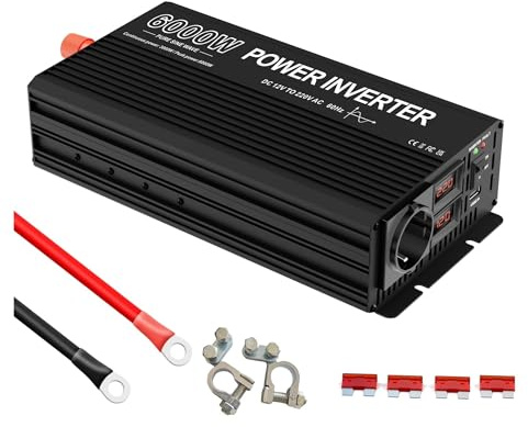 Inverter Onduleur À Onde 12 V 220 V, Puissance De Crête 6000 W/Puissance Nominale 3000 W, Transformateur 12 V 220 V CC vers CA pour Voiture Convertisseur Tension(12V)