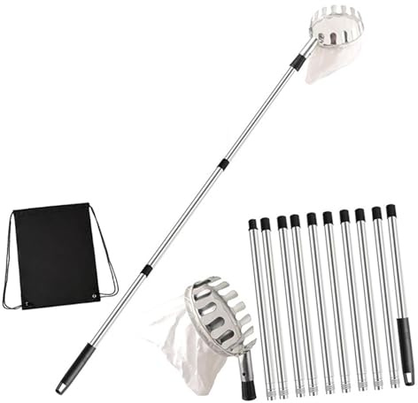 Extendable Fruit Gathering Device 5.9 Inch Metal Basket Simple Assembly None Climbing Needed for Garden Tree Harvest Telescopic Fruit Collection Tool Picker with Big Non-Woven Basket