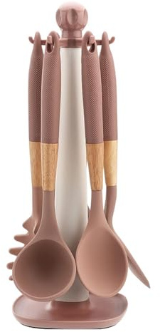 Utensili da cucina in silicone, 7 pezzi, resistenti al calore, per uso alimentare, set di utensili da cucina con supporto, per pentole antiaderenti, pentole, padelle, miscelare, casa, ristorante
