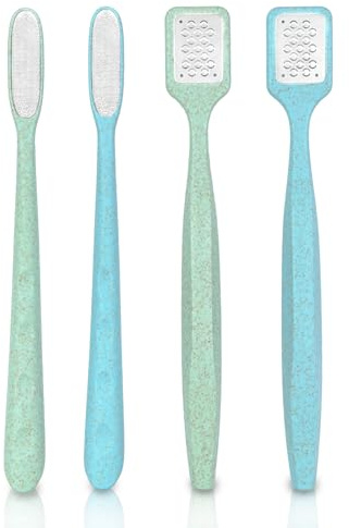 4pcs Foot File Set Mini Foot Exfoliators Mini Foot Scrapers | Mini Foot Exfoliators for Toe Gaps & Sensitive Areas and Mini Foot Scrapers for Hard Skin & Callus Removal, Blue & Green